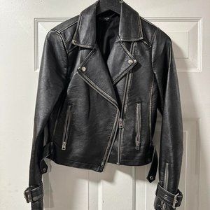 Topshop Womens Leather Jacket Moto Full Zip Biker Motorcycle Black Size 2